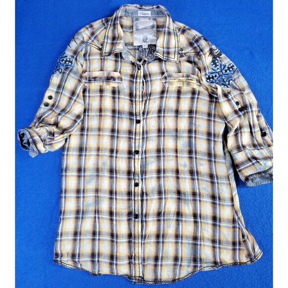 ROAR Passion To Embroidered Bedazzled Button Up Western Women's Size Large - Picture 1 of 16